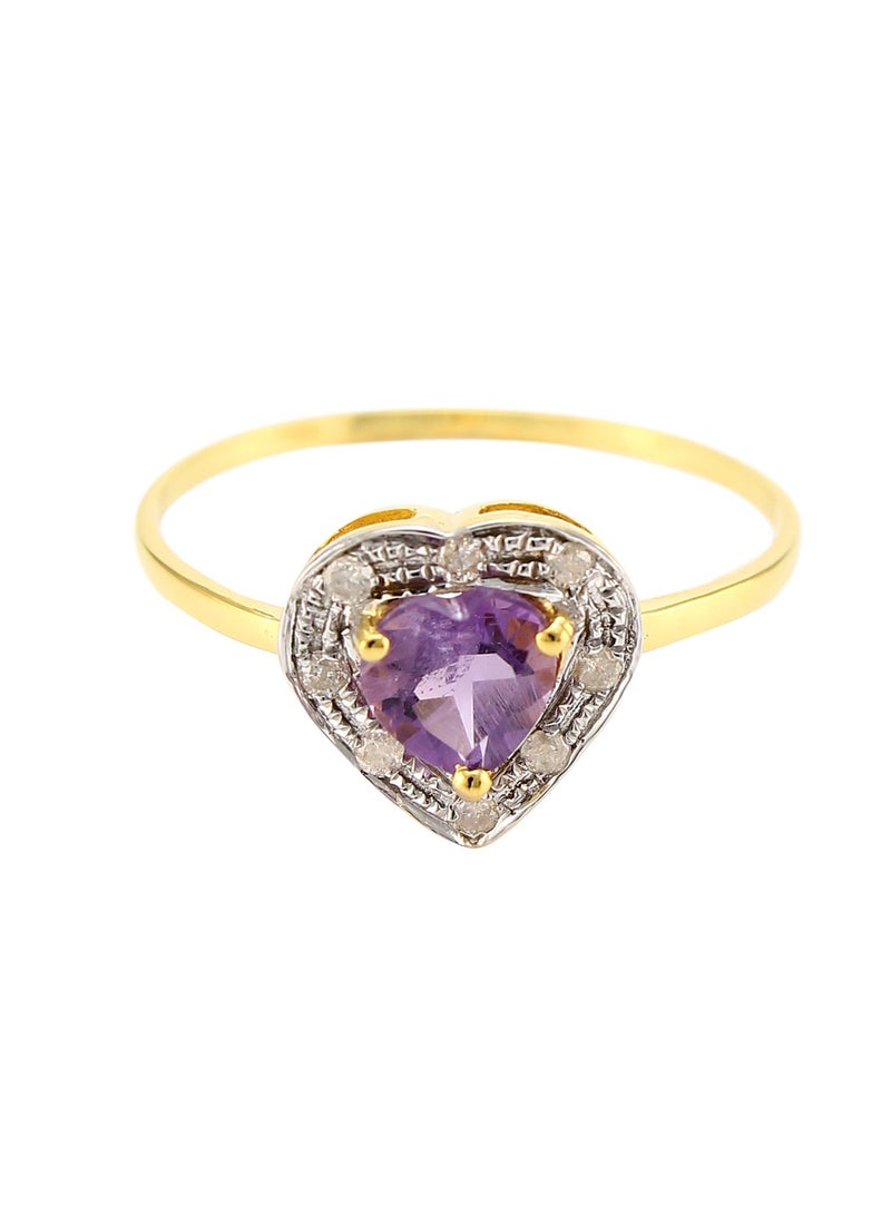 Vera Perla 18K Solid Gold 0.6Ct Genuine Heart Cut Amethyst 0.08Ct Genuine Diamonds Ring  - Image 1