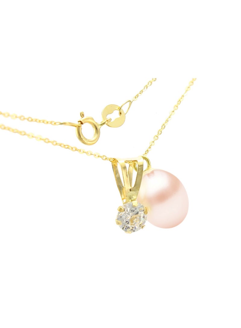 Vera Perla - 18k Solid Gold 7mm Pearl And CZ Solitaire Pendants Necklace - Image 1
