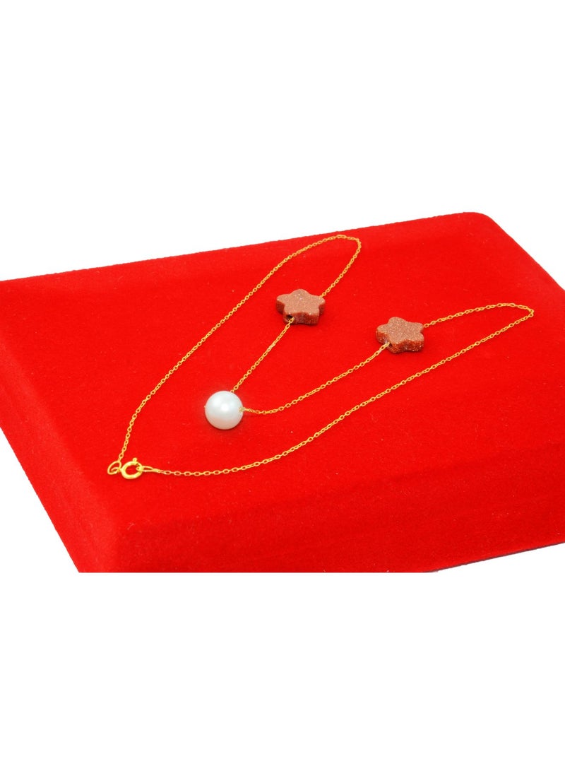 Vera Perla - 18K Solid Gold Star Sunstones And Pearl Necklace - Image 1