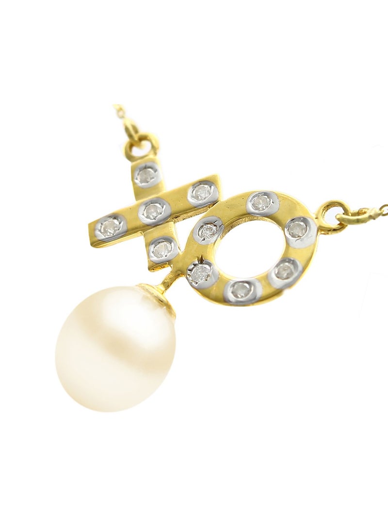 Vera Perla 10k Solid Gold And 0.11cts Diamonds XO Necklace with 7mm Genuine Pearl  - Image 2
