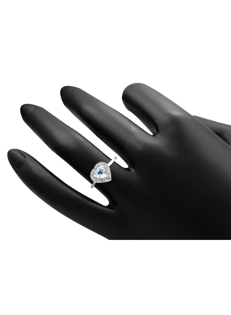 Vera Perla 18K Solid Gold 0.6Ct Genuine Heart Cut Sky Blue Topaz 0.08Ct Genuine Diamonds Ring  - Image 3
