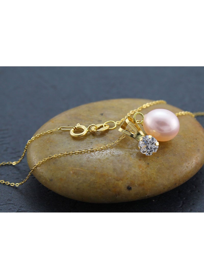 Vera Perla - 18k Solid Gold 7mm Pearl And CZ Solitaire Pendants Necklace - Image 1