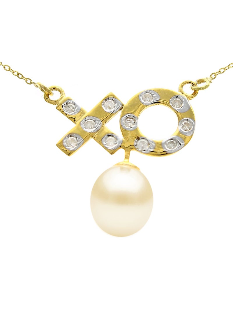 Vera Perla 10k Solid Gold And 0.11cts Diamonds XO Necklace with 7mm Genuine Pearl  - Image 1