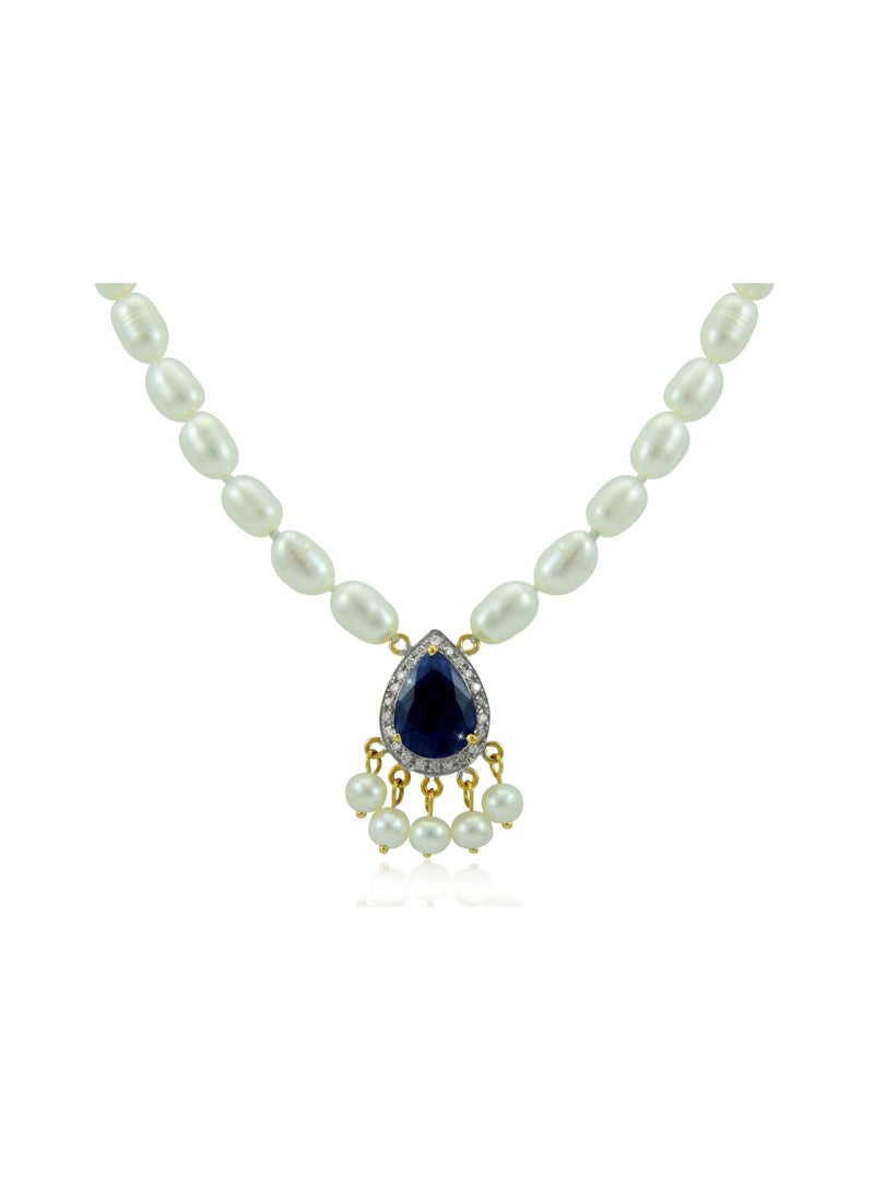 Vera Perla - 18K Gold 0.12ct Diamonds Royal Indian Sapphire Necklace - Image 1