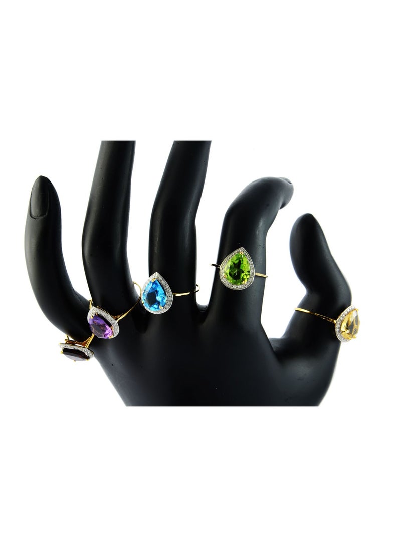 Vera Perla 18k Solid Gold Genuine Diamonds And Genuine Multi-Gemstones Rings Set  - Image 3