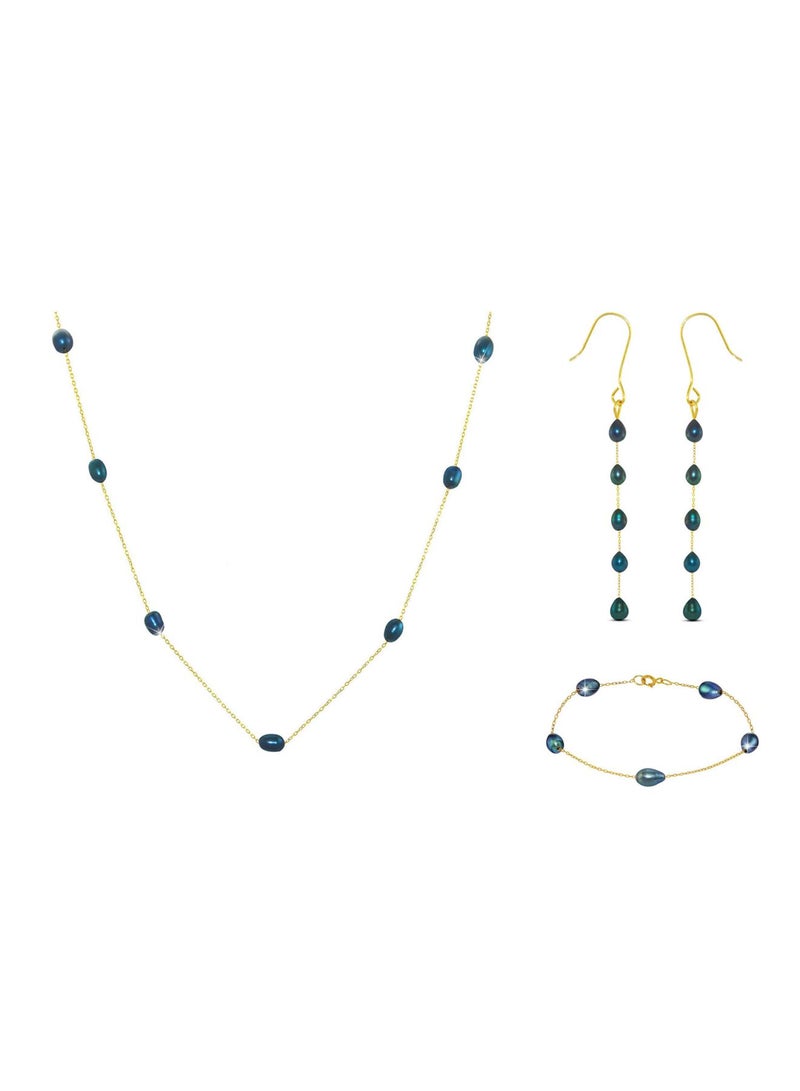 Vera Perla - 18 Karat Gold Pearls Necklace And Earrings With Bracelet - Image 1