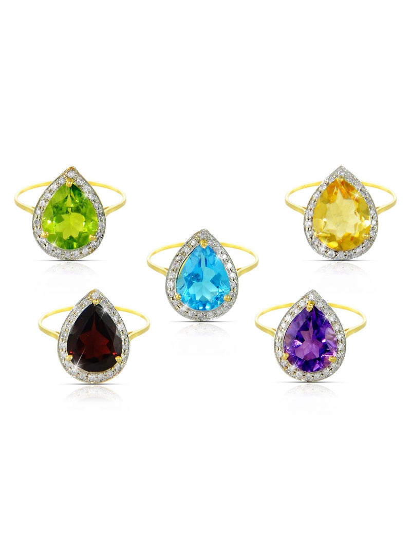 Vera Perla 18k Solid Gold Genuine Diamonds And Genuine Multi-Gemstones Rings Set  - Image 1
