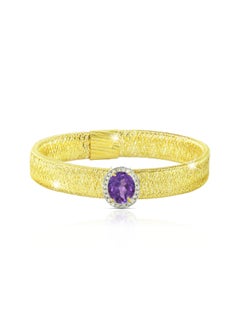 18k Gold 10mm Genuine Oval Cut Amethyst 0.12Ct Genuine Diamonds Bracelet
