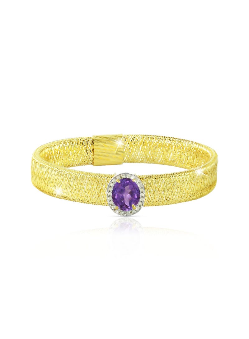 Vera Perla - 18k Gold 10mm Genuine Oval Cut Amethyst 0.12Ct Genuine Diamonds Bracelet - Image 1