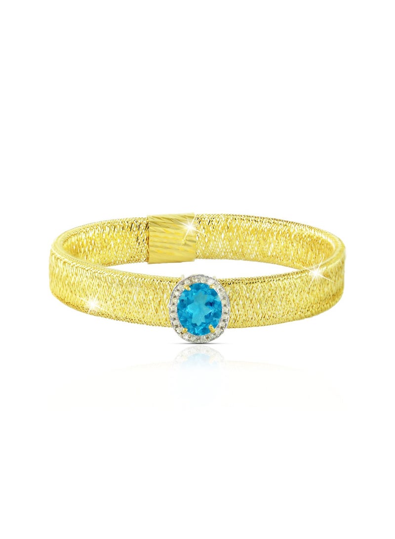 Vera Perla 18 Karat Gold Genuine Swiss Blue Topaz 0.12 Carat Genuine Diamond Mesh Bracelet  - Image 1