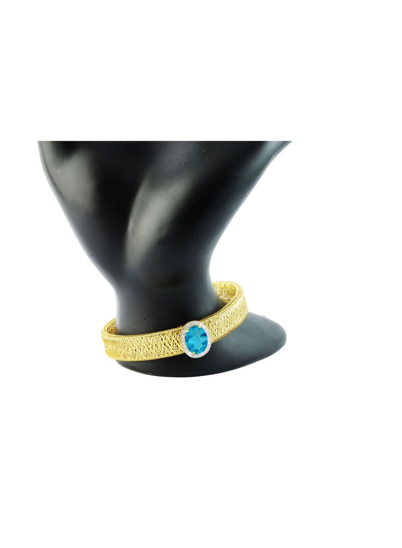 Vera Perla 18 Karat Gold Genuine Swiss Blue Topaz 0.12 Carat Genuine Diamond Mesh Bracelet  - Image 2