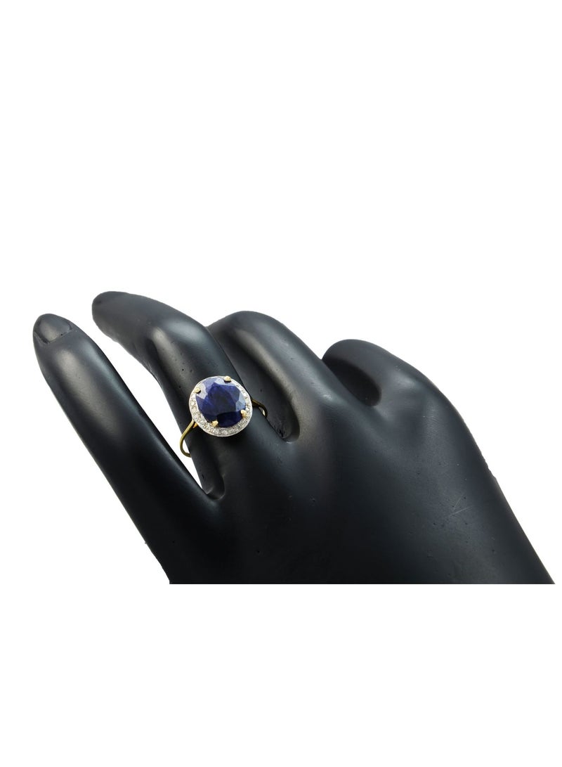 Vera Perla 18K Gold 0.12ct Diamonds 10mm Oval Sapphire Ring  - Image 2