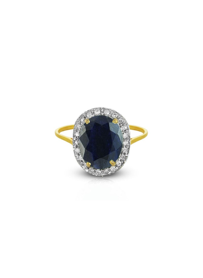 Vera Perla 18K Gold 0.12ct Diamonds 10mm Oval Sapphire Ring  - Image 1