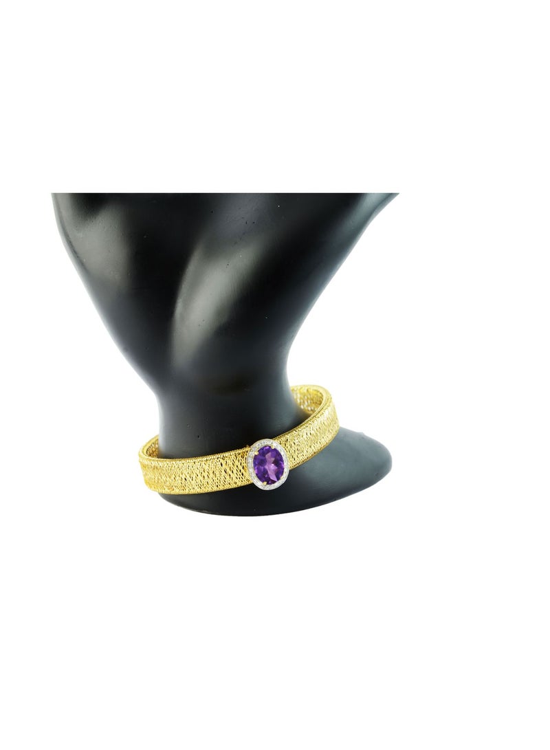 Vera Perla - 18k Gold 10mm Genuine Oval Cut Amethyst 0.12Ct Genuine Diamonds Bracelet - Image 1