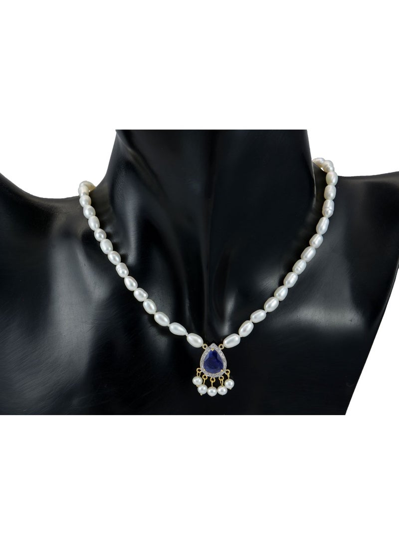 Vera Perla - 18K Gold 0.12ct Diamonds Royal Indian Sapphire Necklace - Image 1