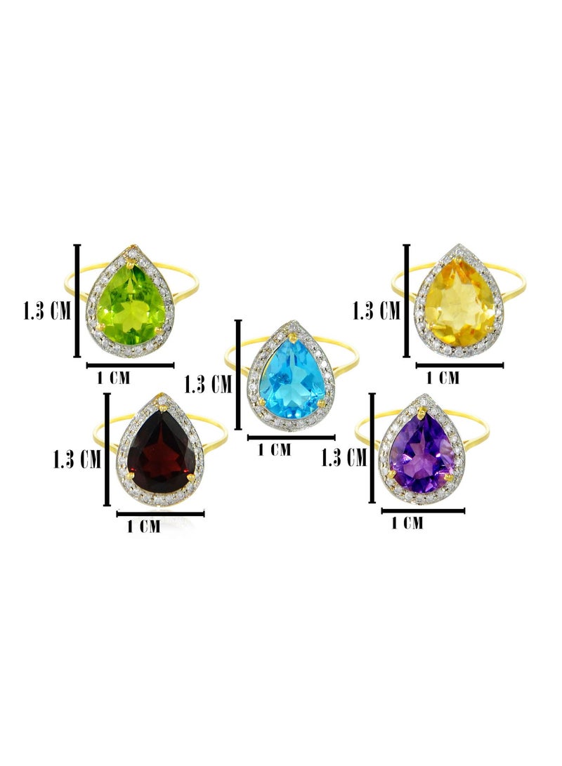 Vera Perla 18k Solid Gold Genuine Diamonds And Genuine Multi-Gemstones Rings Set  - Image 2