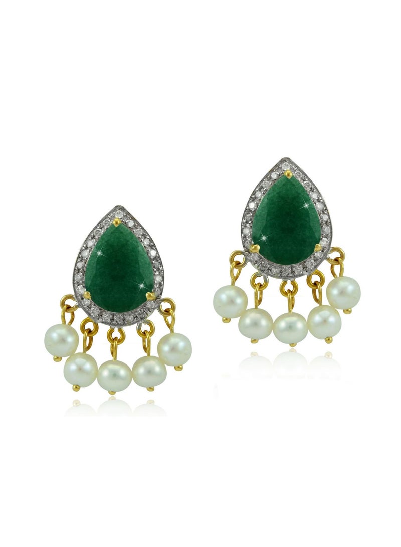 Vera Perla 18K Gold 0.24ct Diamonds Royal Indian Emerald Earrings  - Image 1