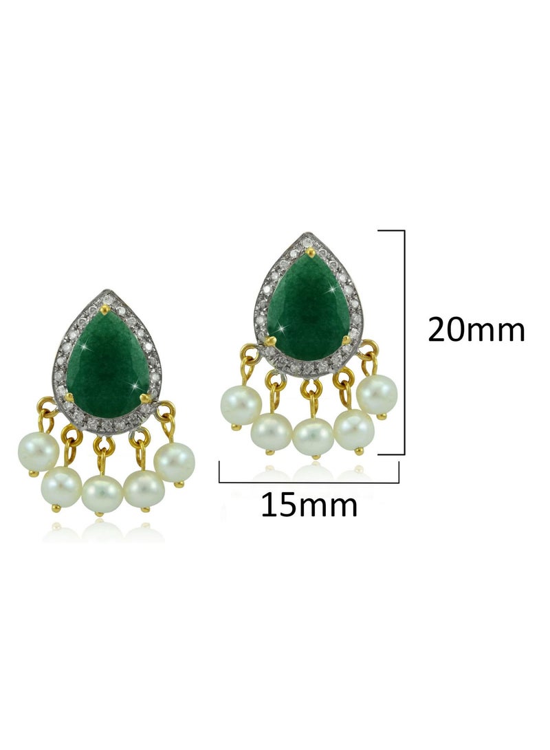 Vera Perla 18K Gold 0.24ct Diamonds Royal Indian Emerald Earrings  - Image 2