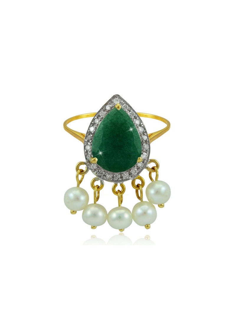 Vera Perla 18K Gold 0.12ct Diamonds Royal Indian Emerald Ring  - Image 1