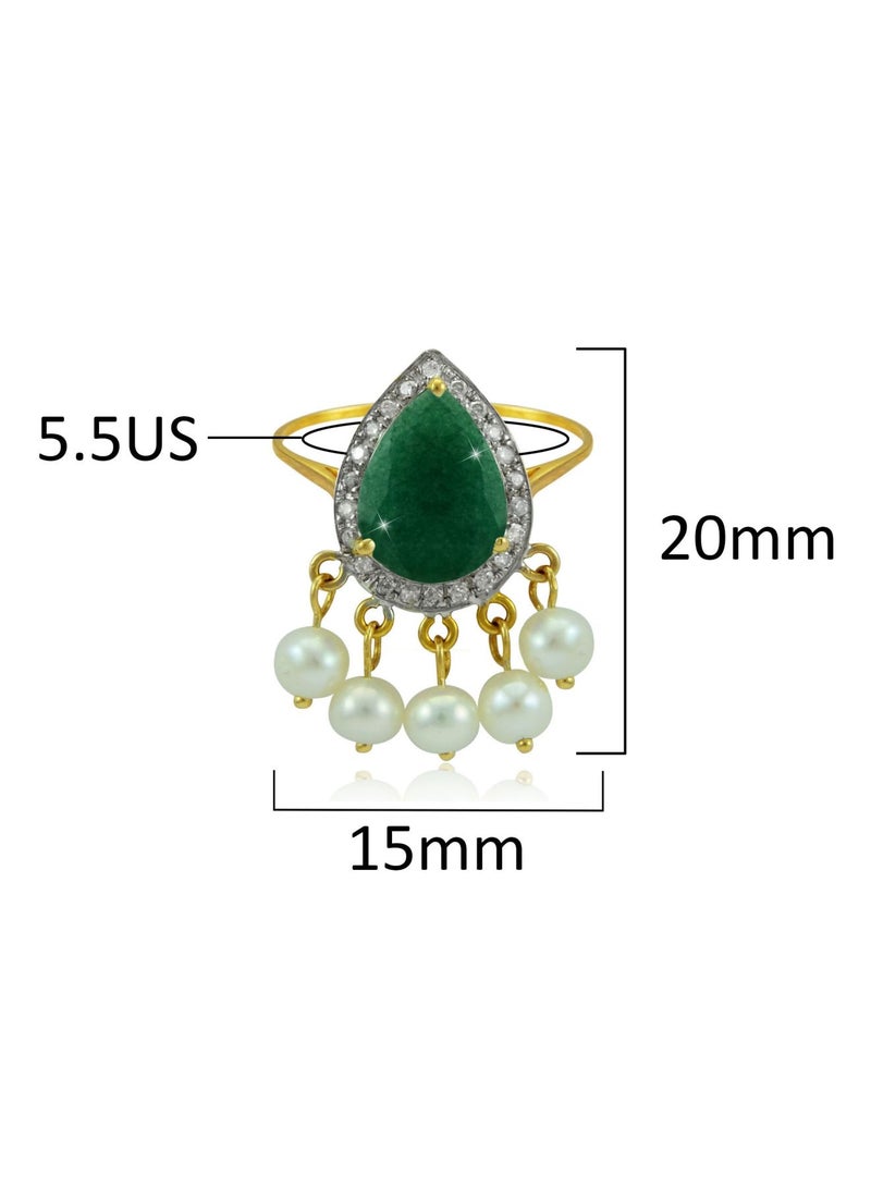 Vera Perla 18K Gold 0.12ct Diamonds Royal Indian Emerald Ring  - Image 2
