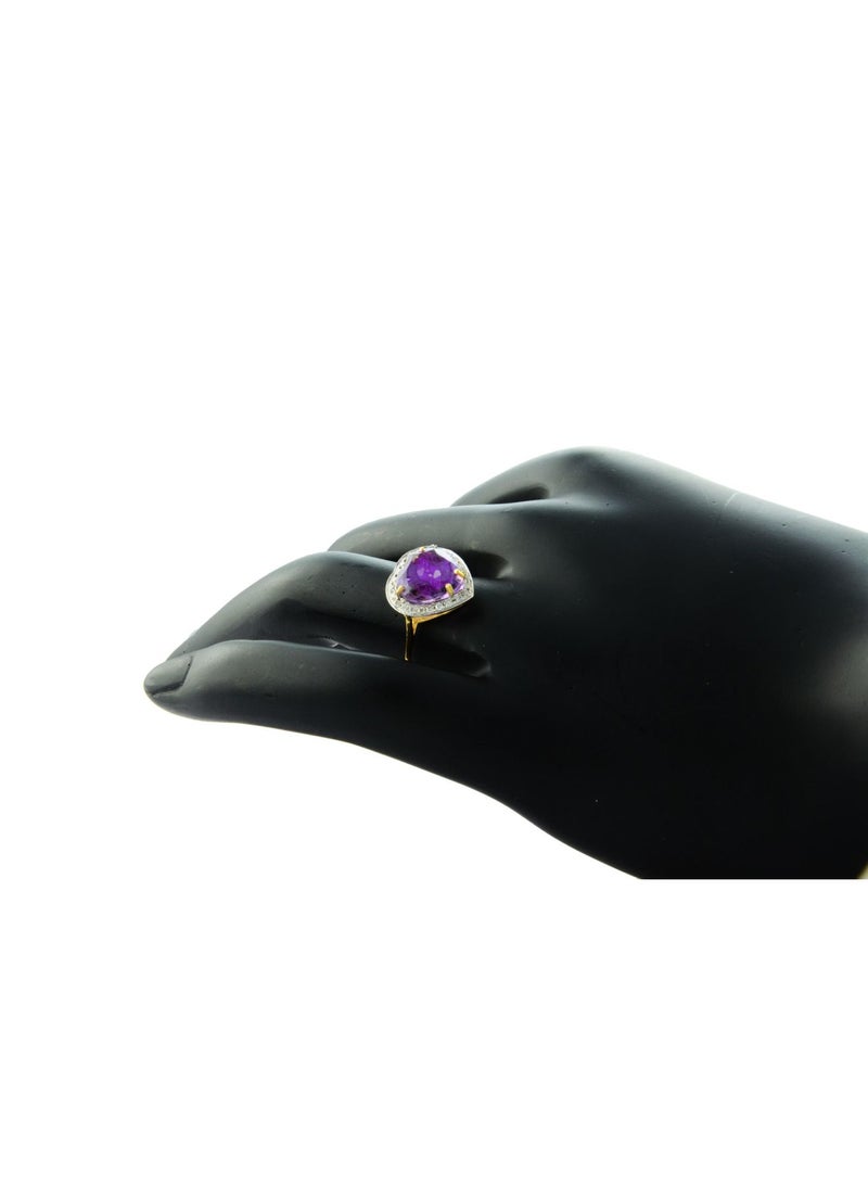 Vera Perla 18k Gold 10mm Genuine Heart Cut Amethyst 0.14Ct Genuine Diamonds Ring  - Image 2