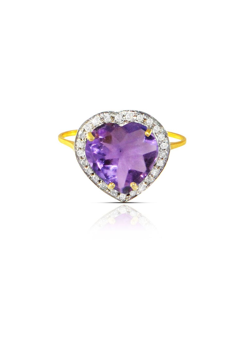 Vera Perla 18k Gold 10mm Genuine Heart Cut Amethyst 0.14Ct Genuine Diamonds Ring  - Image 1
