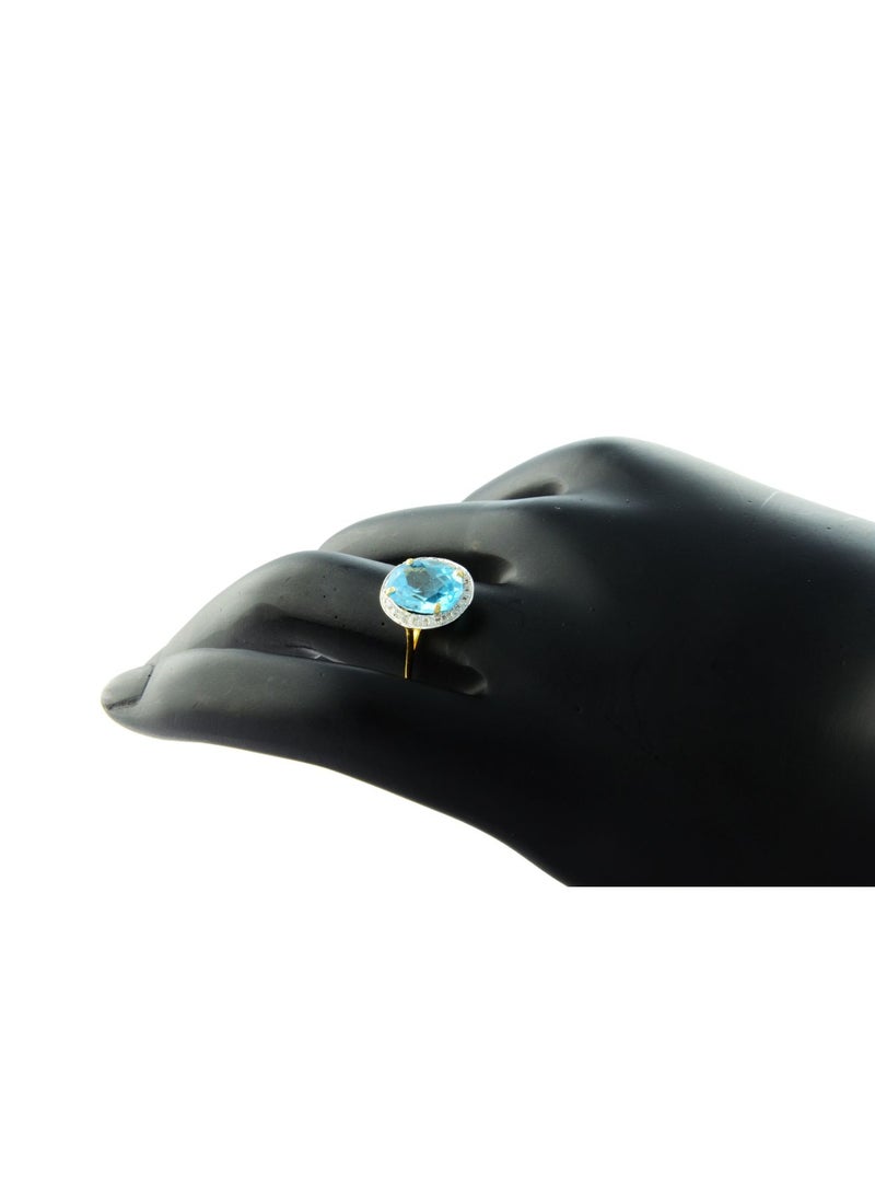 Vera Perla 18k Gold 10mm Genuine Oval Cut Swiss Blue Topaz 0.12Ct Genuine Diamonds Ring  - Image 3