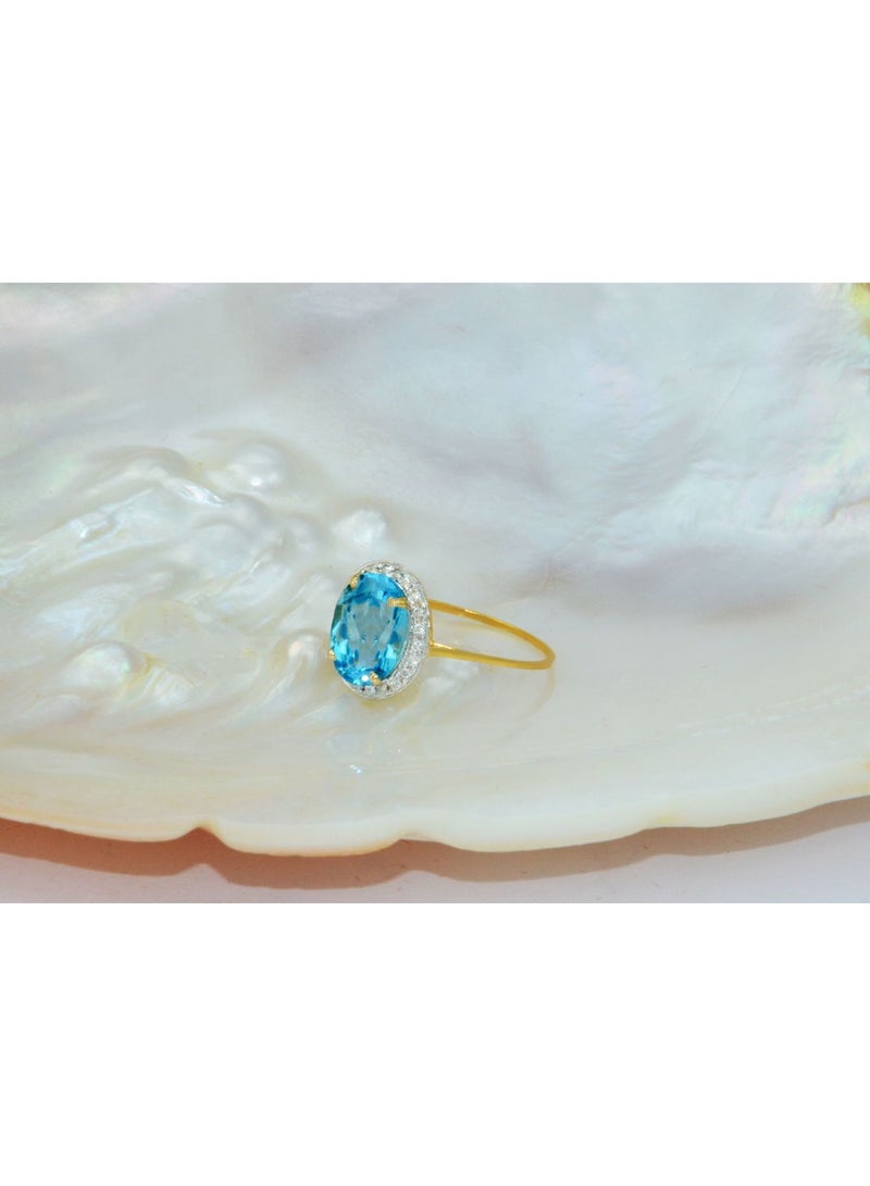 18k Gold 10mm Genuine Oval Cut Swiss Blue Topaz 0.12Ct Genuine Diamonds Ring - v1504000734/N11635353A_2