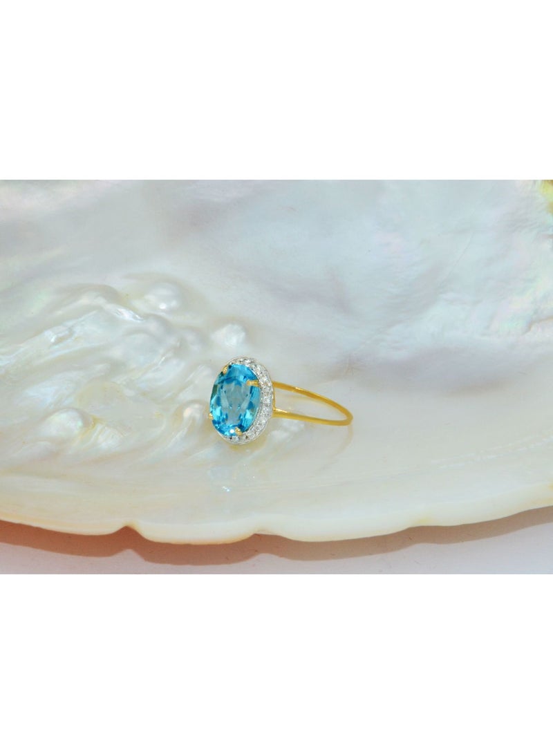 Vera Perla 18k Gold 10mm Genuine Oval Cut Swiss Blue Topaz 0.12Ct Genuine Diamonds Ring  - Image 2