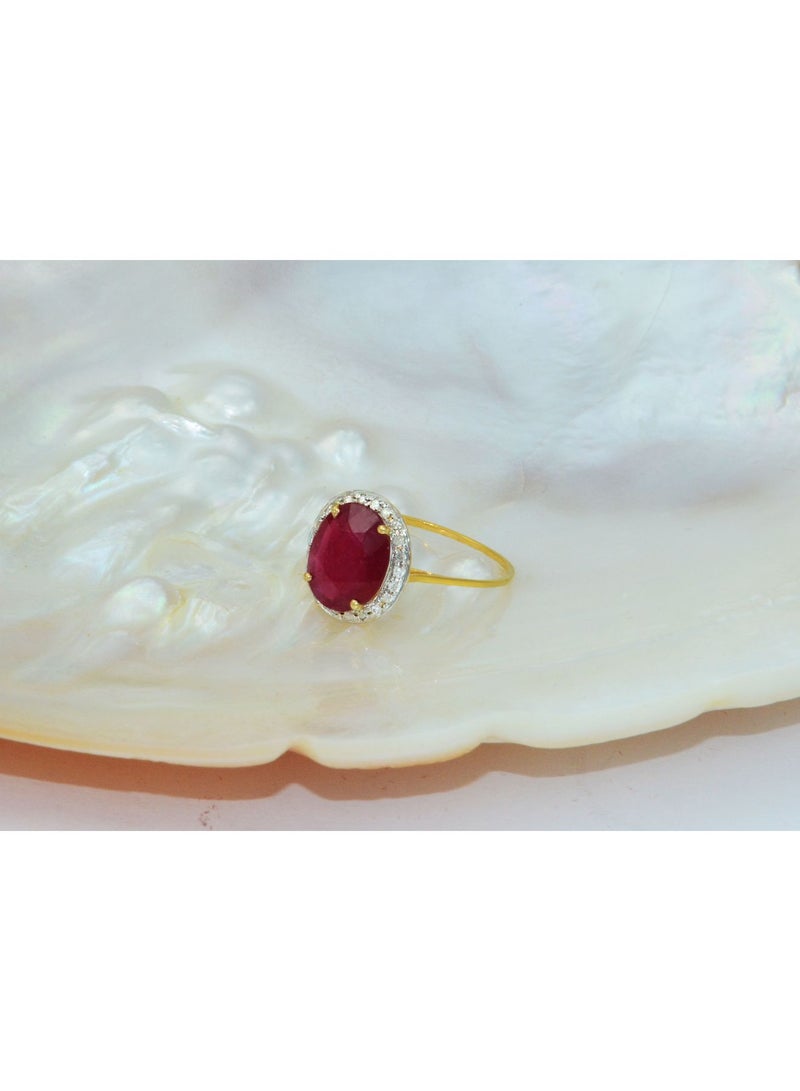 Vera Perla 18k Gold 10mm Genuine Oval Cut Ruby 0.12Ct Genuine Diamonds Ring  - Image 2