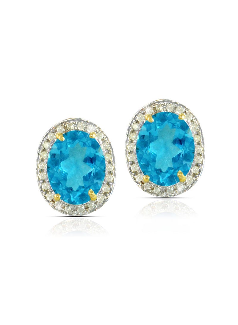 Vera Perla 18k Gold 10mm Genuine Oval Cut Swiss Blue Topaz 0.24Ct Genuine Diamonds Earrings  - Image 1