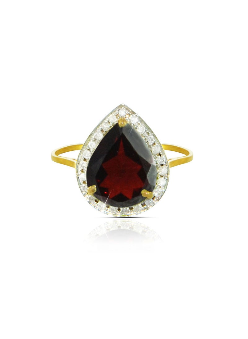 18k Gold 10mm Genuine Drop Cut Garnet 0.12Ct Genuine Diamonds Ring - v1504000745/N11635365A_1