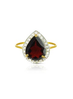 18k Gold 10mm Genuine Drop Cut Garnet 0.12Ct Genuine Diamonds Ring