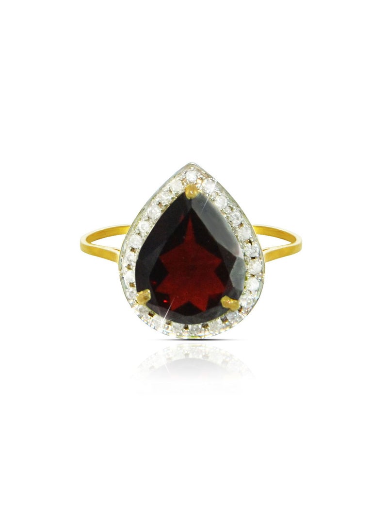 Vera Perla - 18k Gold 10mm Genuine Drop Cut Garnet 0.12Ct Genuine Diamonds Ring - Image 1