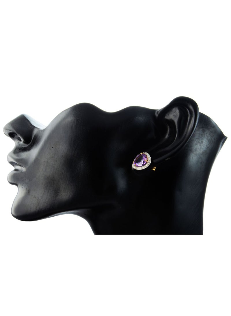 Vera Perla 18 Karat Gold Diamond Studded Heart Cut Earrings  - Image 2