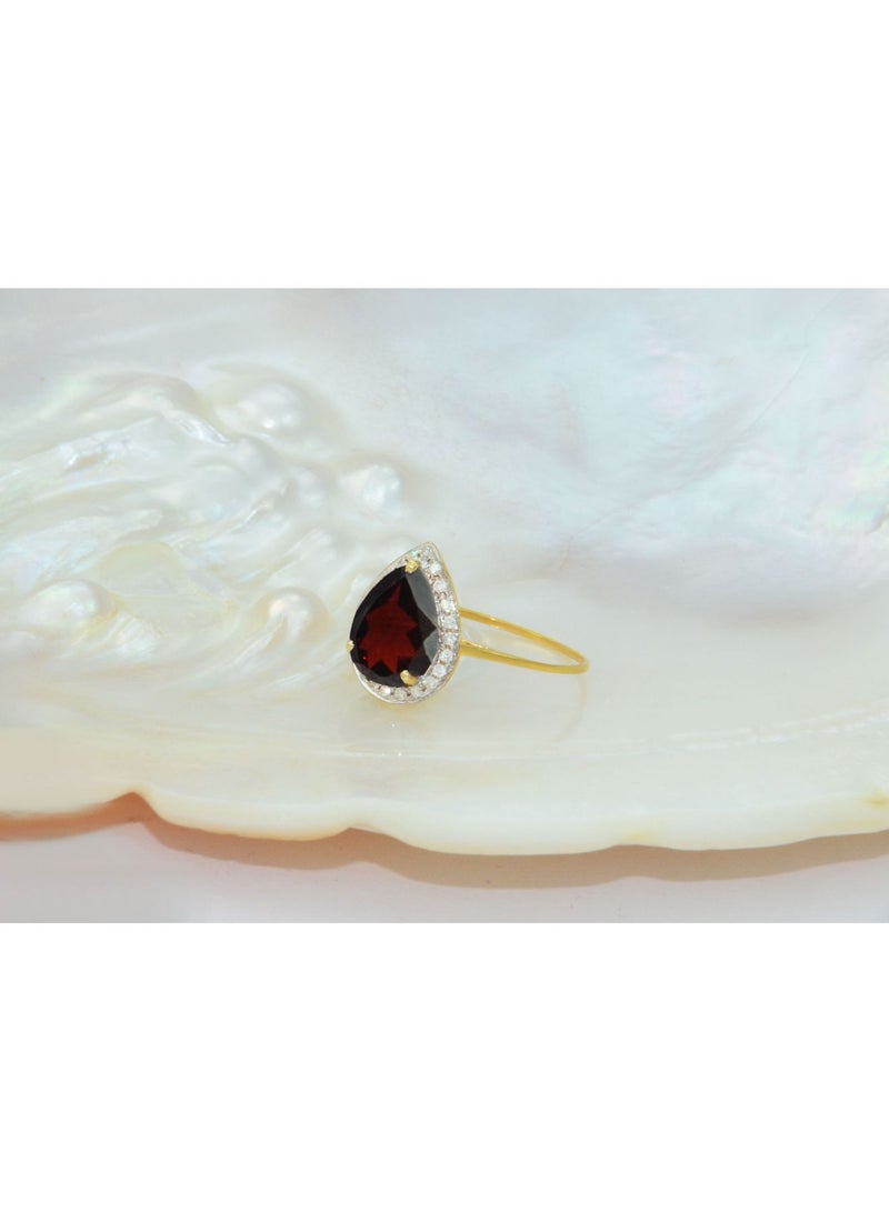 Vera Perla - 18k Gold 10mm Genuine Drop Cut Garnet 0.12Ct Genuine Diamonds Ring - Image 1