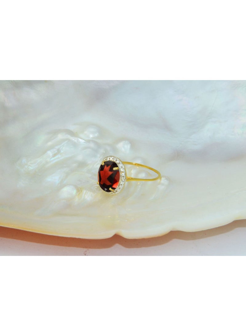 Vera Perla 18k Gold 10mm Genuine Oval Cut Garnet 0.12Ct Genuine Diamonds Ring  - Image 2