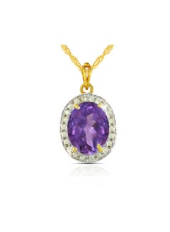 18k Gold 10mm Genuine Oval Cut Amethyst 0.12Ct Genuine Diamonds Necklace
