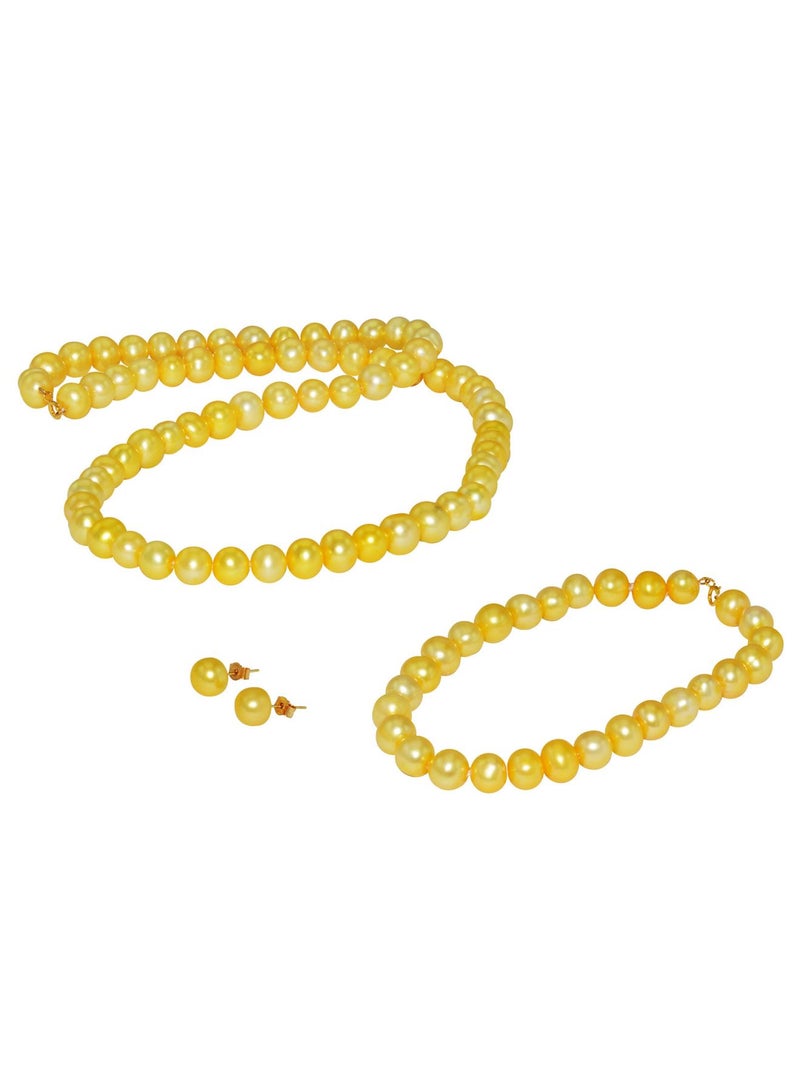 Vera Perla - 10k Gold 6-7mm Golden Pearl Strand Jewellery Set - Image 1