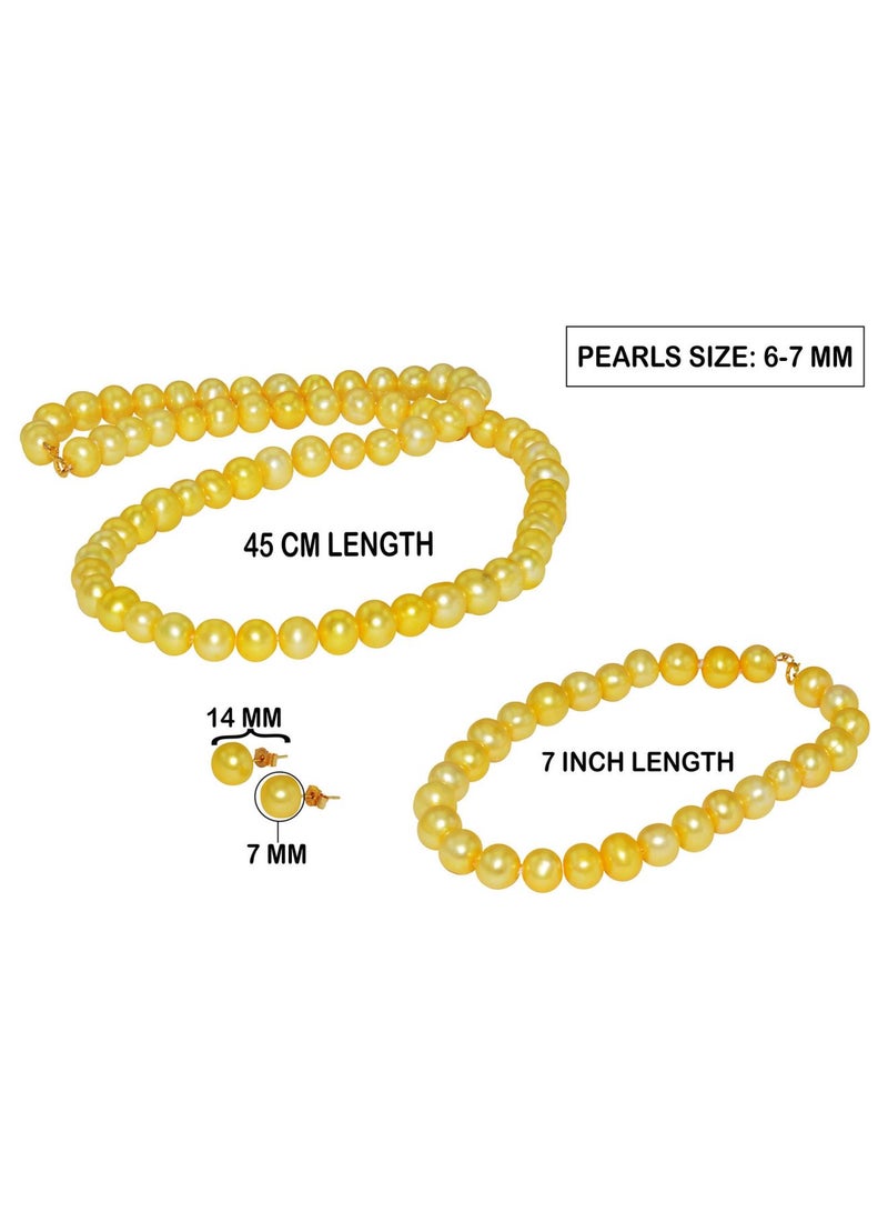 Vera Perla - 10k Gold 6-7mm Golden Pearl Strand Jewellery Set - Image 1