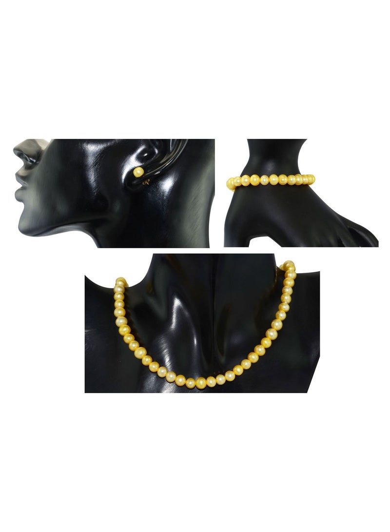 Vera Perla - 10k Gold 6-7mm Golden Pearl Strand Jewellery Set - Image 1