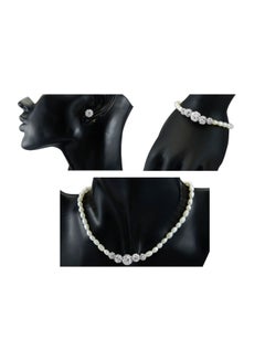 Vera Perla Set of 3 10 Karat Gold Gradual Crystal Balls And Pearls Beads Earrings, Necklace and Bracelet  - Image 3