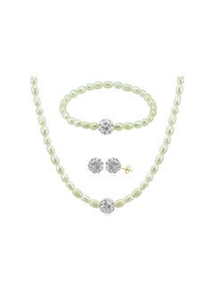 10K Crystal Balls & Pearls Strand 3 Piece Jewelry Set