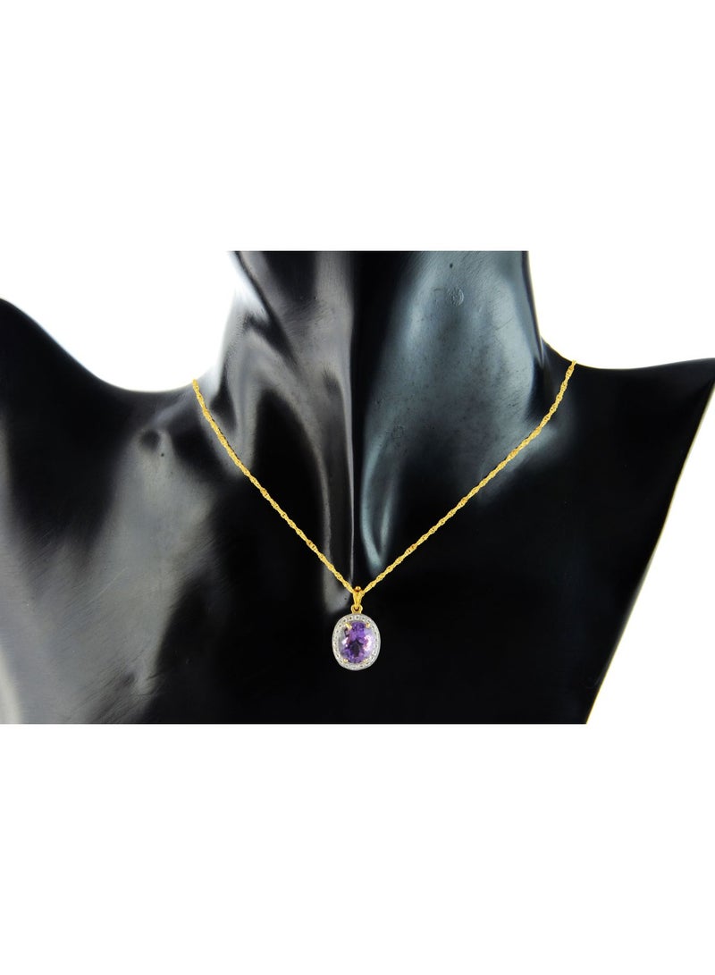Vera Perla - 18k Gold 10mm Genuine Oval Cut Amethyst 0.12Ct Genuine Diamonds Necklace - Image 1