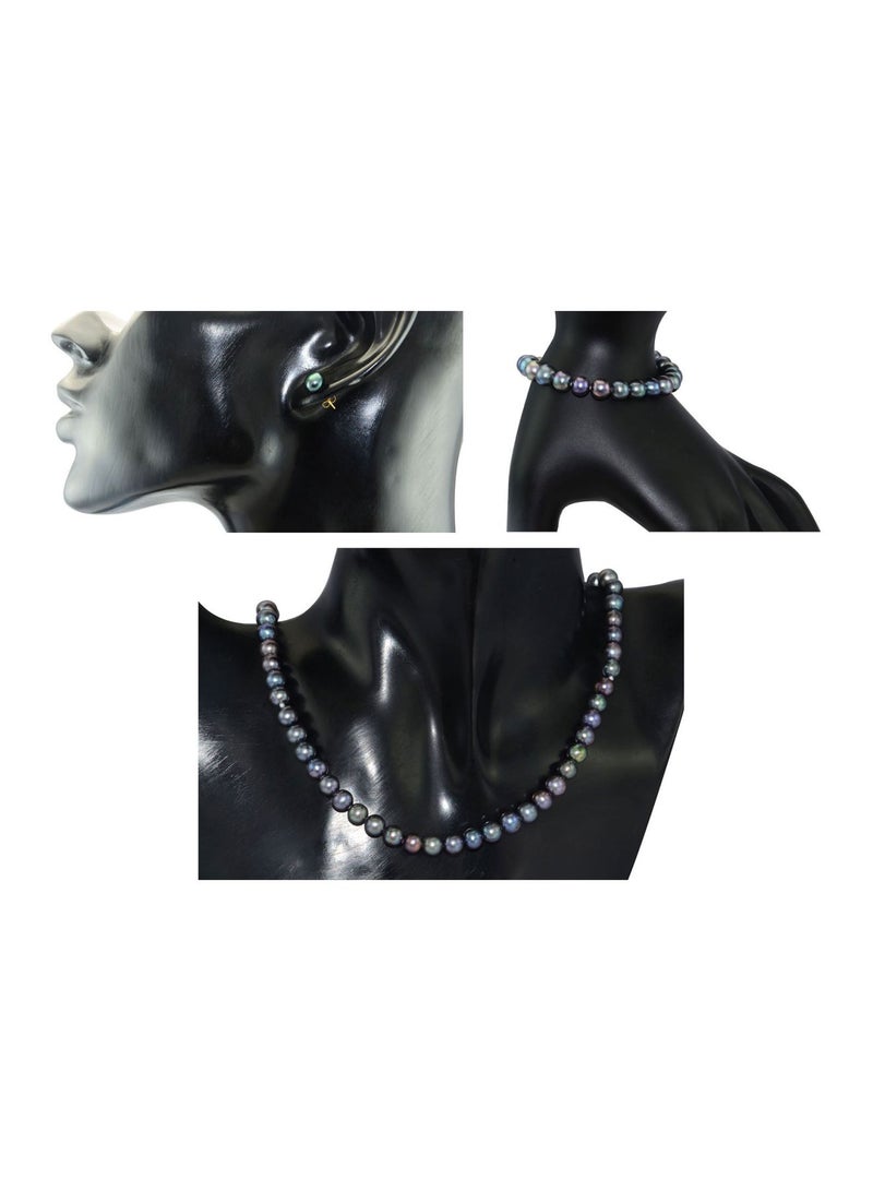 Vera Perla - 18 Karat Gold Black Pearl Strand Jewellery Set - Image 1