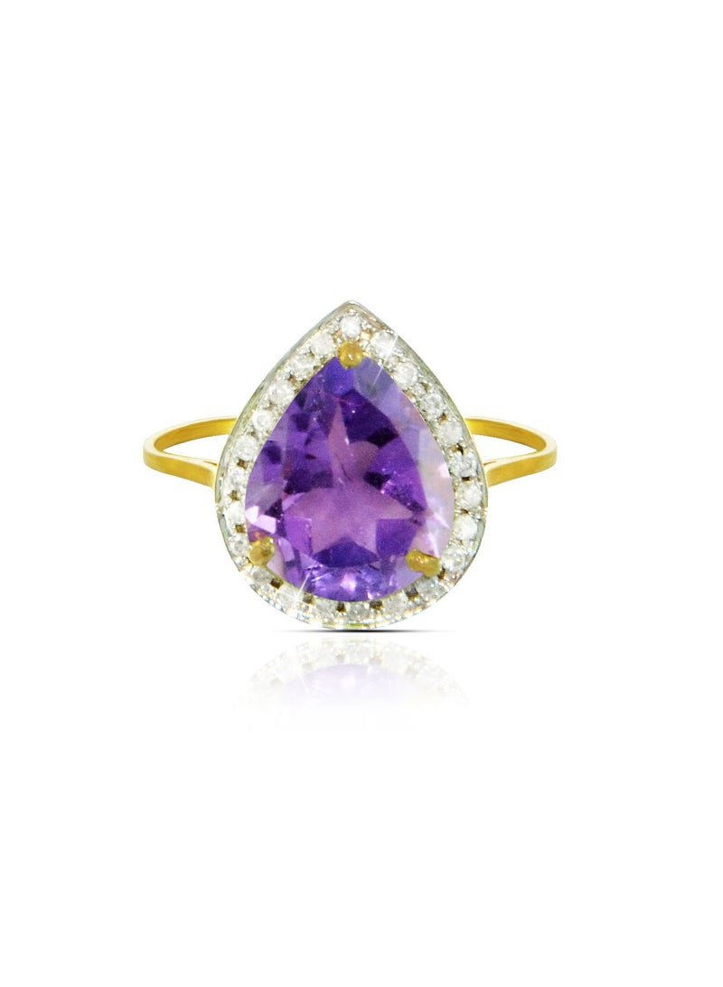 Vera Perla 18k Gold 10mm Genuine Drop Cut Amethyst 0.12Ct Genuine Diamonds Ring  - Image 1