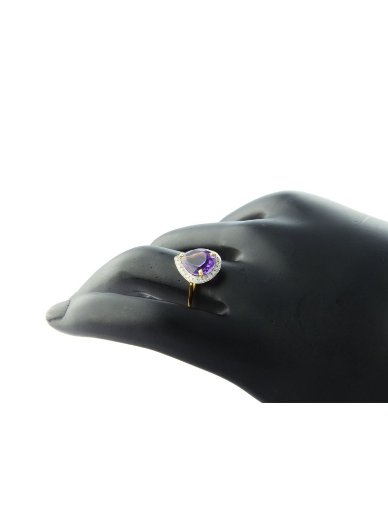 Vera Perla 18k Gold 10mm Genuine Drop Cut Amethyst 0.12Ct Genuine Diamonds Ring  - Image 3