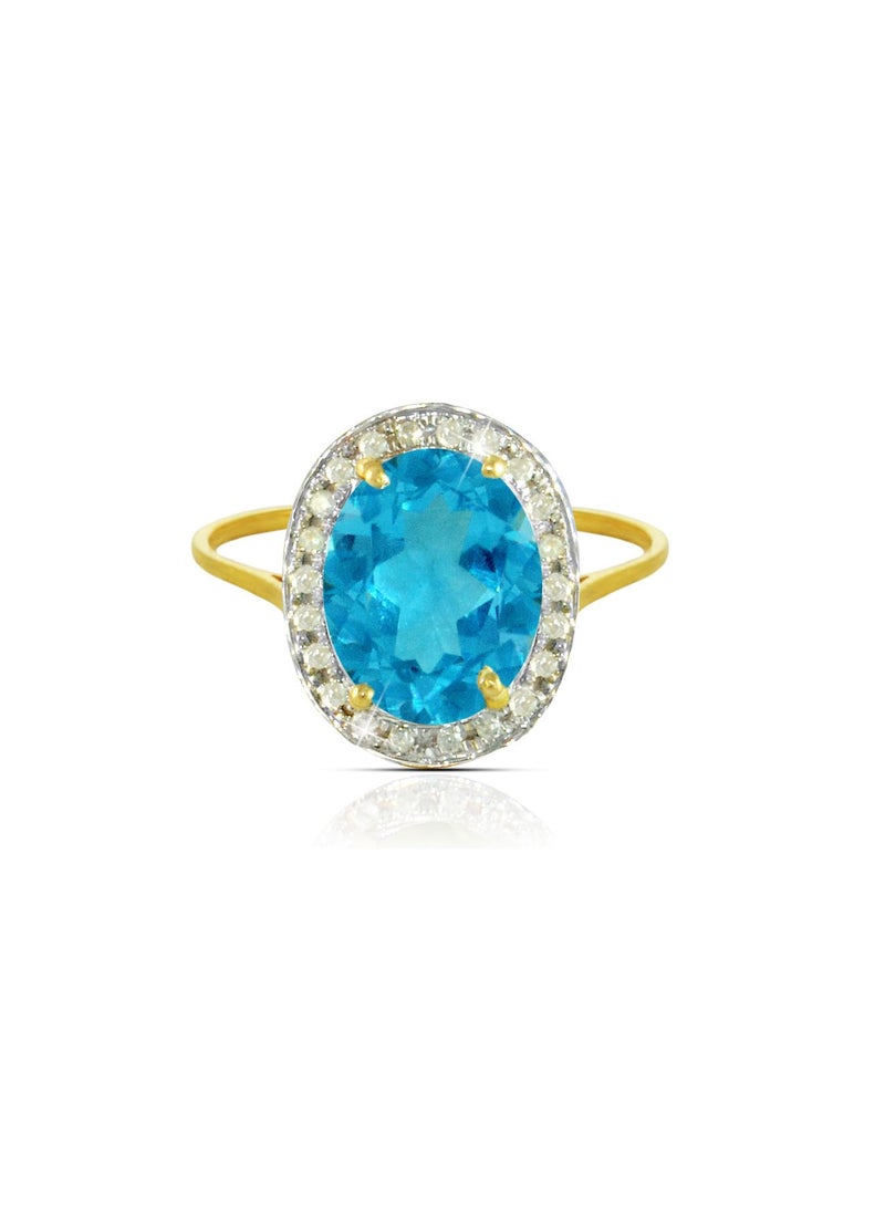 Vera Perla 18k Gold 10mm Genuine Oval Cut Swiss Blue Topaz 0.12Ct Genuine Diamonds Ring  - Image 1
