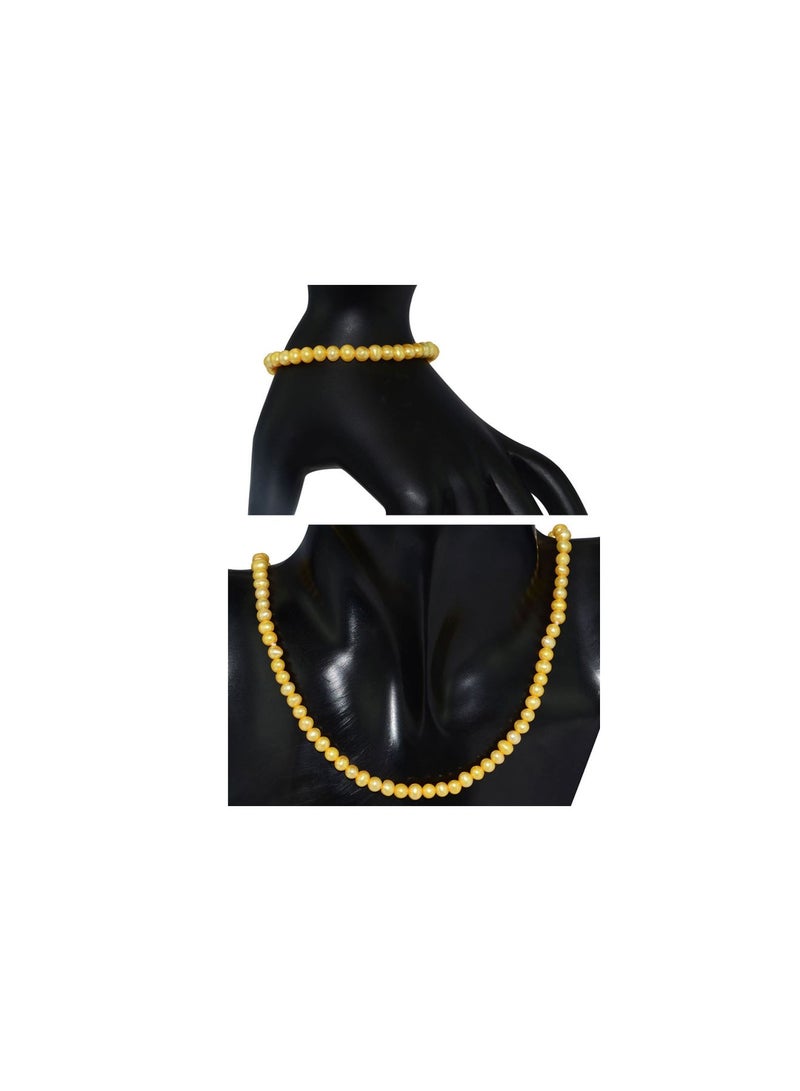 Vera Perla - 10 Karat Gold Pearl Strand Necklace And Elastic Bracelet Set - Image 1