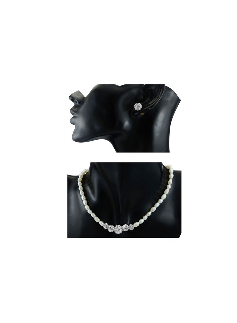 Vera Perla Crystal Balls And Pearls Strand Necklace And Earrings  - Image 3